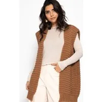 SASSYCLASSY Strickweste Lange ärmellose Strickweste für Damen Weste aus grobem Strick mit strukturierten Schultern Offwhite Schwarz
