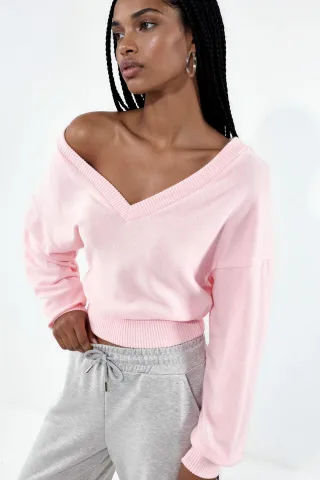 Damen Crop V-Ausschnitt Sweatshirt