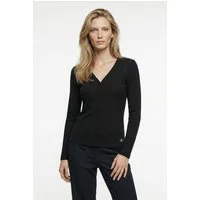 Calvin Klein Jeans Langarmshirt WOVEN LABEL BABY RIB BUTTON Figurbetonte Passform mit V-Ausschnitt