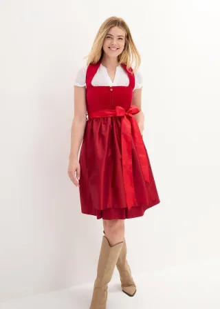 bonprix Dirndl mit Samt-Mieder und Satin-Schürze (2-tlg.Set), rot, Gr.42, traditionelles Dirndl mit hochwertigen Samtmieder und changierender Schürze. Der Rock ist mit einem angenehmen Baumwollfutter ausgestattet., aus Samt
