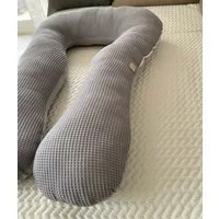 Loolay Stillkissen Schwangerschaftskissen Seitenschläferkissen Stillkissen TYP A 330cm, Attmungsaktive WAFFELPIQUE + GLATT Baumwolle XXXL Lagerungkissen, MUSTER: WAFFEL Grau/ Grau, Stillkissen Kissen für schlafen + Bezug, 100% Europäische Stoffe unf 