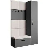 Beautysofa Garderoben-Set MARGARET mit Sitzbank, Kleiderhaken und eintürigem Kleiderschrank, (gepolsterten Paneelen, Höhe: 203 cm), verschiedene Farben und Breiten