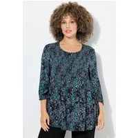 Ulla Popken Tunika Smokbluse Leomuster A-Linie Rundhals 3/4-Arm