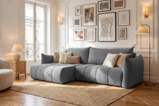 Ecksofa Schlafsofa ONTARIO in Stoff Poso Grau Ottomane Links