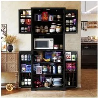 HOLTICO Hochschrank Küchenschrank mit Arbeitsplatte, Buffetschrank, Esszimmerschrank (1-St) Speisekammer mit 4 Türen und Regalen, 183cm