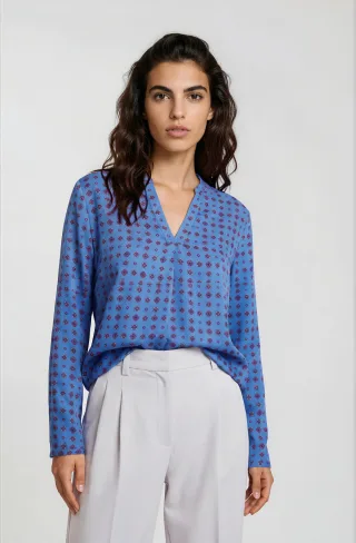 Milano Italy - V-neck blouse 1/1 sleeve blue print - Gr. - 36