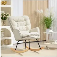 HOMCOM Schaukelstuhl mit Chenilleoptik (Schwingsessel, 1 St), bis 120 kg Belastbarkeit für Schlafzimmer, Wohnzimmer, Beige