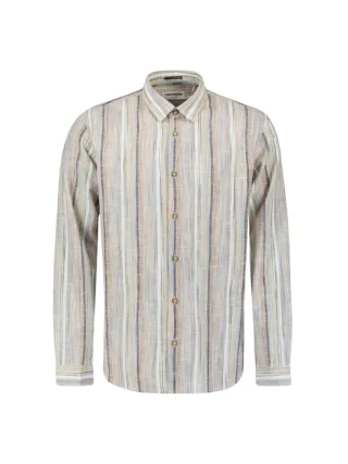 No Excess - Leinenhemd beige/blau - Gr. - L