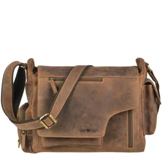 Greenburry Umhängetasche Vintage A4 Hunting Bag Damen Herren Schultertasche viele Fächer | Leder antikbraun 1763AM-25