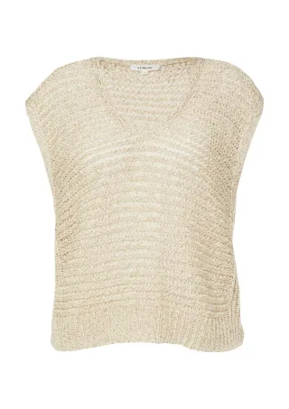 s.Oliver Red Label - Ärmelloser Strickpullover mit V-Ausschnitt beige - Gr. - 36
