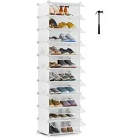 SONGMICS Schuhregal Steckregal, Regalsystem, Schuh-Organizer, 10 Ebenen, 43 x 31 x 173 cm, mit Tür, PP-Kunststoff, mit Gummihammer, Umkippschutz, transparent