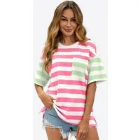 Imily Bela T-Shirt Damen Bluse mit Streifen und Farbblöcken (Packung, 1-tlg., 1per-Pack) Brusttasche