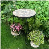 K&L Wall Art Blumenhocker Mosaik Gartentisch Metall Pflanzenhocker Stein Blumentreppe, Naturstein Mosaik Tischplatte