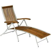 Gardissimo Gartenliege Saigon Deckchair Relaxstuhl Relaxliege Edelstahl Holz stabil, verstellbar, klappbar, Edelstahl-Gestell mit Akazienholz Lattung