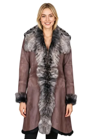 Damen-Trenchcoat aus braun-goldenem toskanischem Schafveloursleder – Celeste