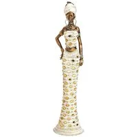 Geschenkestadl Afrikafigur Afrikanerin 33 cm Dekofigur afrikanische Frau weiss gold 2 Motive