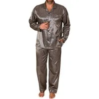Normann Pyjama Herren Satin Pyjama, durchknöpfbarer Schlafanzug in Minimal-Optik