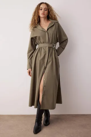 Damen-Midikleid, lässig/Hemdkleid