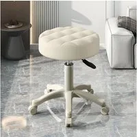 Rutaqian Drehhocker Rollhocker mit 5 Rollen,Runder Arbeitshocker Höhenverstellbar 35-53 cm (1 x Rollsitz 360° Drehba), 360° Drehbar Bürostuhl, Kleiner Drehstuhl Schminkstuhl für Homeoffice