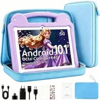 WILGOON 10.1'' Kids Android 15 mit Stylus Tablet A523 Octa Core bis 2.0 GHz HD Tablet (10.1", 64 GB, Android 15, 2.4G+5G WIFI6, 6000 mAh mit WiFi 6 Bluetooth 5.0 GMS mit Tasche+Sticker für Kinder)