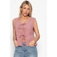 SASSYCLASSY T-Shirt Leichtes Musselin Top Damen mit Schleifen Luftiges Top aus Baumwolle mit Schleifenverschluss und feiner Volant