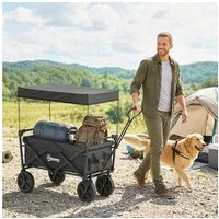 Outsunny Fahrradlastenanhänger Faltbar Transportwagen mit Sonnendach, Handwagen mit Griff, bis 110 kg Belastbar, Oxford, Schwarz