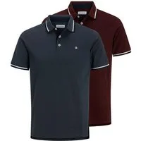 Jack & Jones Poloshirt JJEPAULOS im Doppelpack mit Logostickerei und Komfort (Packung, 2-tlg., 2er-Pack) unifarben mit Farbeinsatz, modisch, schmal, Baumwolle, Polokragen
