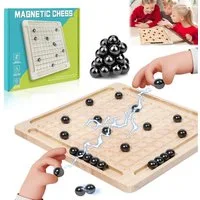 CLTYQ Spiel magnetisches Schachspiel aus Holz, mit 20 magnetischen Steinen, Tisch Magnetspiel, Tragbares Schachbrett-Party Für Familientreffen