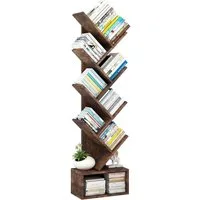 GarveeMore Bücherregal 8-stöckiges hohes aus Holz,Baum-Bücherregal mit Stauraum, Organizer-Regale für Wohnzimmer,Schlafzimmer,Home Office