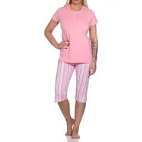 Normann Pyjama Eleganter Damen Capri Pyjama Schlafanzug mit Knopfleiste & Caprihose
