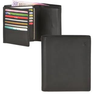 Geldbörse Herren 22 Kartenfächer RFID Logo – Leder schwarz | Großes Esquire Portemonnaie für Männer 0999-10