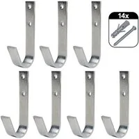 Filmer Wandhaken 7x Set Wand-Haken Montage-Halterung Silber 25kg, Winkel-Halter Kleiderhaken U-Form Metall für Garage Keller Werkstatt