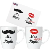 BRUBAKER Tasse 2er-Set Kaffeetassen Mr. Right & Mrs. Always Right, 4-tlg., Keramik, Kaffeebecher in Geschenkpackung mit Grußkarte, Becher Tassen für Paare