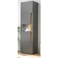 Furn.Design Stauraumvitrine Center (Vitrinenschrank in Grau mit Eiche, 3-türig, 50 x 197 cm) 3 Türen und 5 Fächer