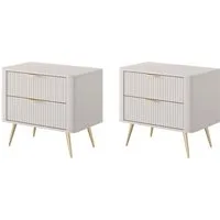 MOEBLO Nachttisch Pholx G (Nachttisch 2er Set - Gold Griffe und Beine aus Metall, geriffelte-Fronten, Nachttisch Nachtkommode Nachtschrank Nachtkonsole Beistelltisch Schlafzimmer, 2-St), (BxHxT):63x55x38 cm