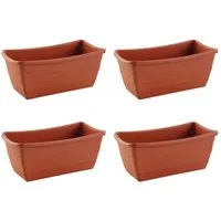 HAC24 Pflanzkübel Pflanzschale Blumenkasten Blumentopf Pflanzentopf (4 St), Eckig aus Kunststoff Terracotta 26 x 13 cm