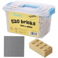 Katara Bausteine Box-Set mit 520 Steinen + Platte + Box Konstruktionsspielsteine, (3er Set), Beige, 100% Kompatibel Sluban, Papimax, Q-Bricks, LEGO®