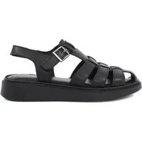 Celal Gültekin Plateau Knöchelriemen Geschlossen Römer-Stil Damen Römersandale Glattleder, Echtleder-Futter & Decksohle, Schwarz, 40