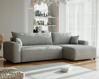 Ecksofa mit Schlaffunktion LUNA MAX in Stoff Baltimore Mausgrau Ottomane Rechts