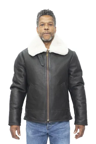 Herren B3 WW2 Flieger-Fliegerjacke aus Leder-Schaffell-Charleston