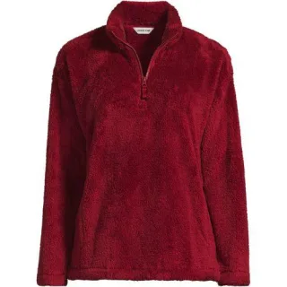 Plüschfleece-Pullover mit Reißverschluss für Damen, Damen, size: regular, Rot, Polyester, by Lands' End