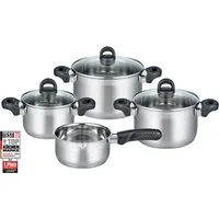 Elo Basic Topf-Set Turmalin, Edelstahl 18/10 (Set, 7-tlg., je 1 Fleischtopf Ø 16/20/24 cm, 1x Stielkasserolle Ø 16 cm), Öl-Dosiersystem, Induktion