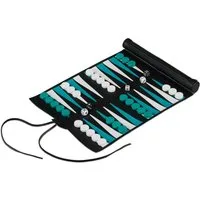 relaxdays Spiel Backgammon zum Aufrollen, Strategiespiel, Türkis