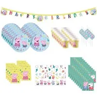 Procos Einweggeschirr-Set 70-tlg. Peppa Pig Party Set für Kindergeburtstag, 16 Personen