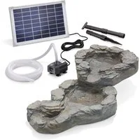 esotec Bachlaufschale Solarpumpe + Bachlaufschalenset 2teilig 650l/h 12Wp 3m Schlauch 101308, Komplettset, 12-tlg., Bachlauf Komplettset, Detailgetreu nachgebildete Steinstruktur aus Polyresin