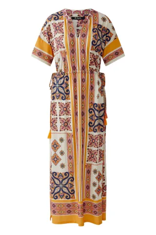 Miss Lagotte - Maxikleid mit Ethno-Muster und Cut-Outs beige/braun/orange - Gr. - 40