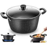 BlingBin Suppentopf 26 cm Kochtopf mit Glasdeckel & Antihaftbeschichtung, Aluminium (Antihaft Schmortopf, 1-tlg., Ø 26 cm Kasserolle), Metalltopf mit zwei Griffen für Küche, Induktion, Gas, Elektro