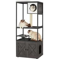FEANDREA Kratzbaum Katzenbaum, Katzenhaus mit Katzenklo-Schrank, mit erhöhter Napfständer, Sisalstamm, waschbare Kissen