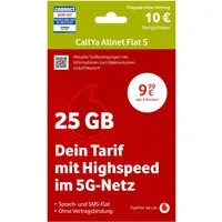 Vodafone CallYa Allnet S Prepaidkarte, (Jetzt 25 GB, 10 € Startguthaben, ohne Vertrag, 5G, Allnet-Flat)
