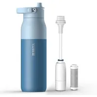 BRITA Trinkflasche BRITA LARQ Essential Filter Trinkflasche (1L) mit Strohhalm, Edelstahl Wasserflasche mit doppelwandiger Isolierung - hält 24h kalt